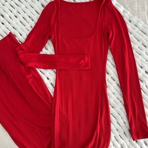 Red Long Sleeve Scoop Neck Bodycon Dress